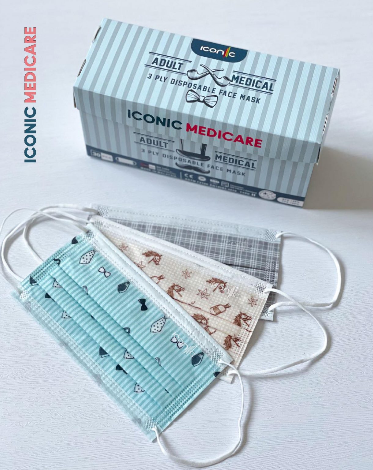 Limited Edition Gentlemen Adult 3 Ply Medical Disposable Face Mask Iconic Medicare