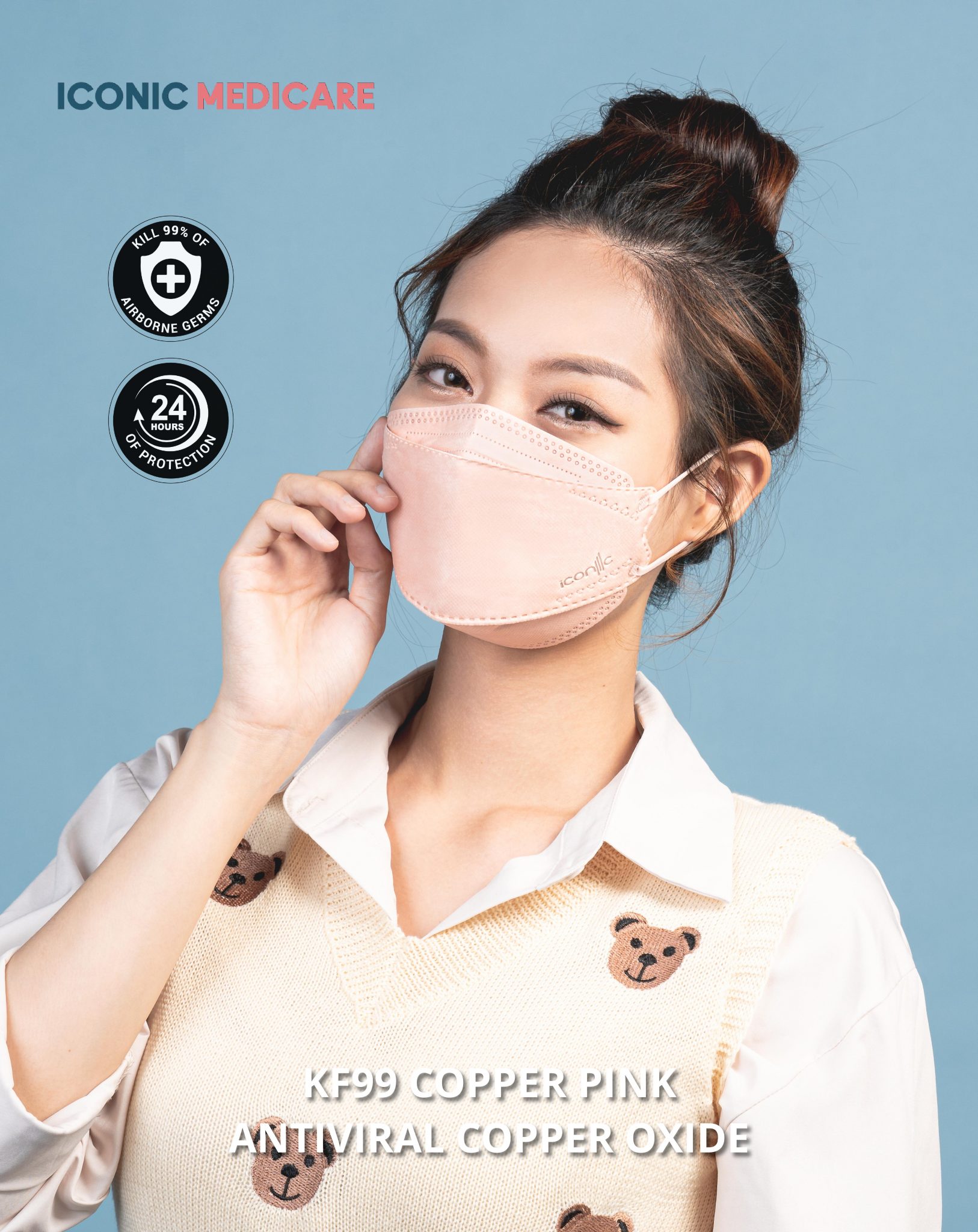 KF99 Copper Pink AntiViral Copper Oxide Protective Respirator Face Mask ...